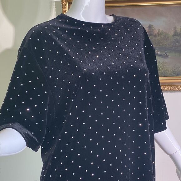 H&M Black Velvet Silver Studded Oversized T-Shirt Mini Dress - Picture 7 of 9